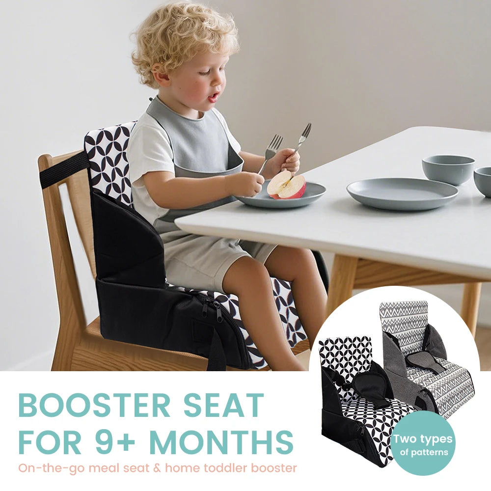 Universal Portable Baby Booster Seat for Dining Room & Travel - Foldable Space-Saving Chair with Washable Straps & Safety Buckle