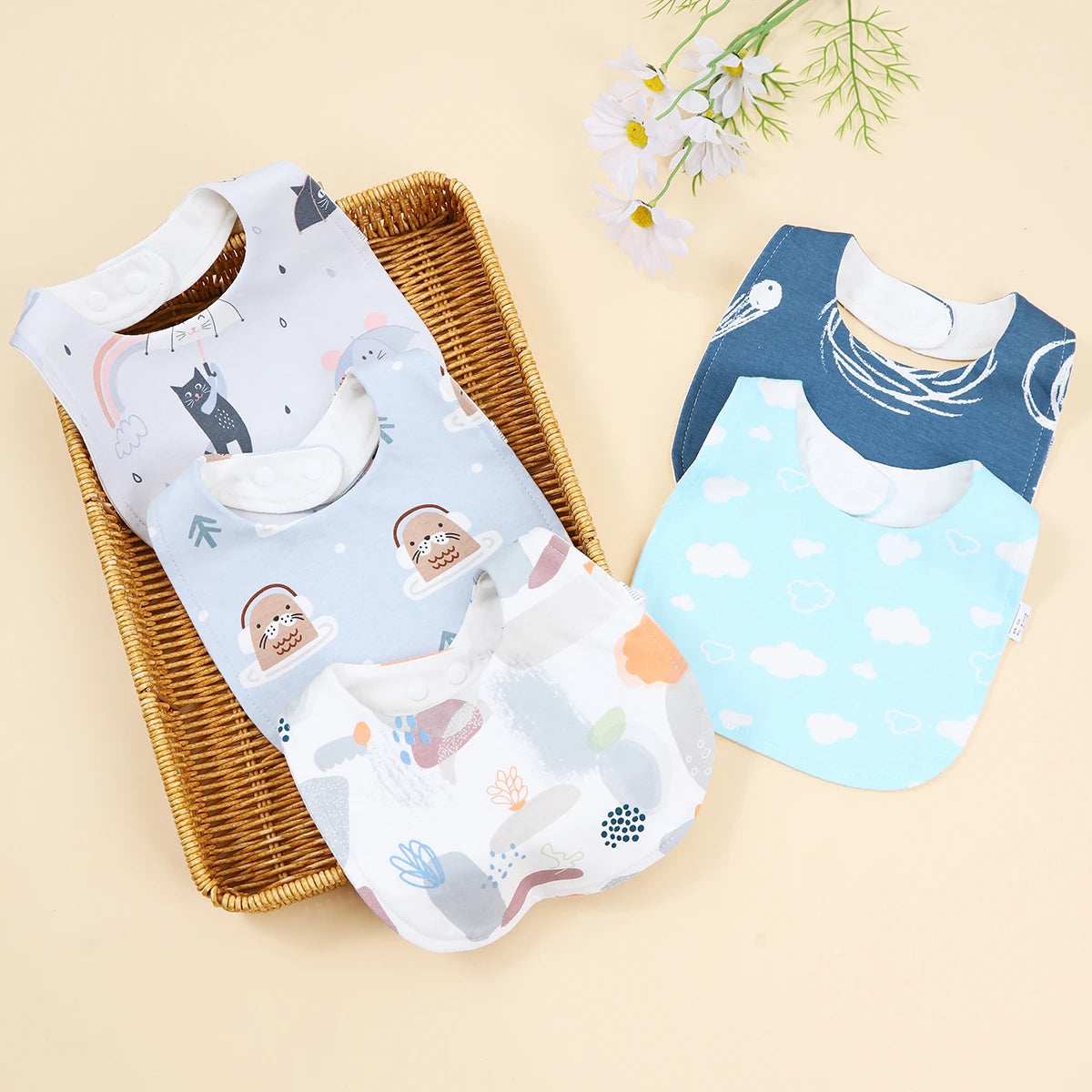 5Pcs Baby Bibs Burp Clothes Cotton Newborn Bibs for Girls Boys Baby Stuff Infant Accessories Toddler Saliva Towels Baby Care