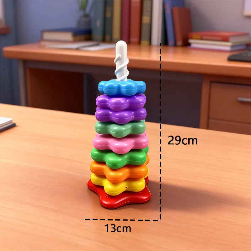 Baby Rotating Rainbow Tower Montessori Stacking Puzzle Toys Safety Early Educational Children's Toys Christmas Birthday Gifts