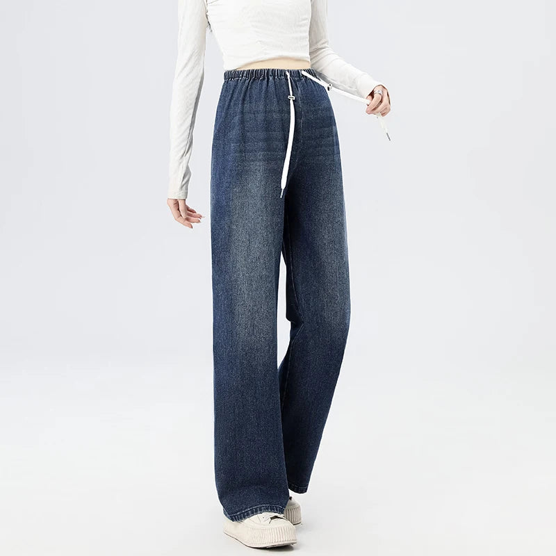 Autumn and Winter Pregnant Women's Belly Pants Fashion Loose Straight Leg Korean Style High Waist Maternity Jeans Denim Trousers
