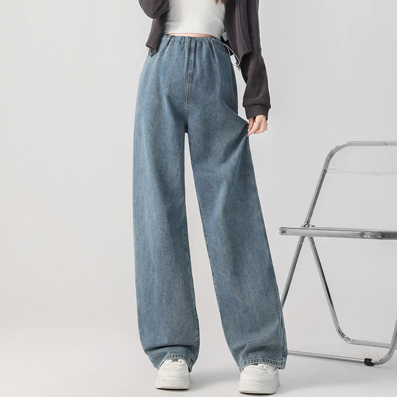Autumn and Winter Pregnant Women's Belly Pants Fashion Loose Straight Leg Korean Style High Waist Maternity Jeans Denim Trousers