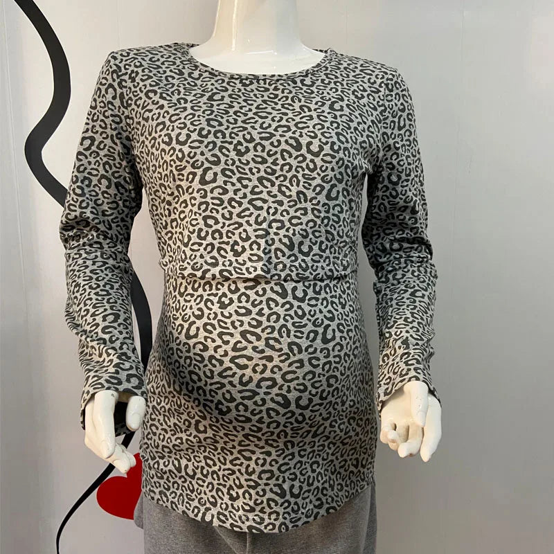 Striped Maternity T-shirts Long Sleeve Nursing Breastfeeding Clothes For Pregnant Women Cotton Postpartum Tees