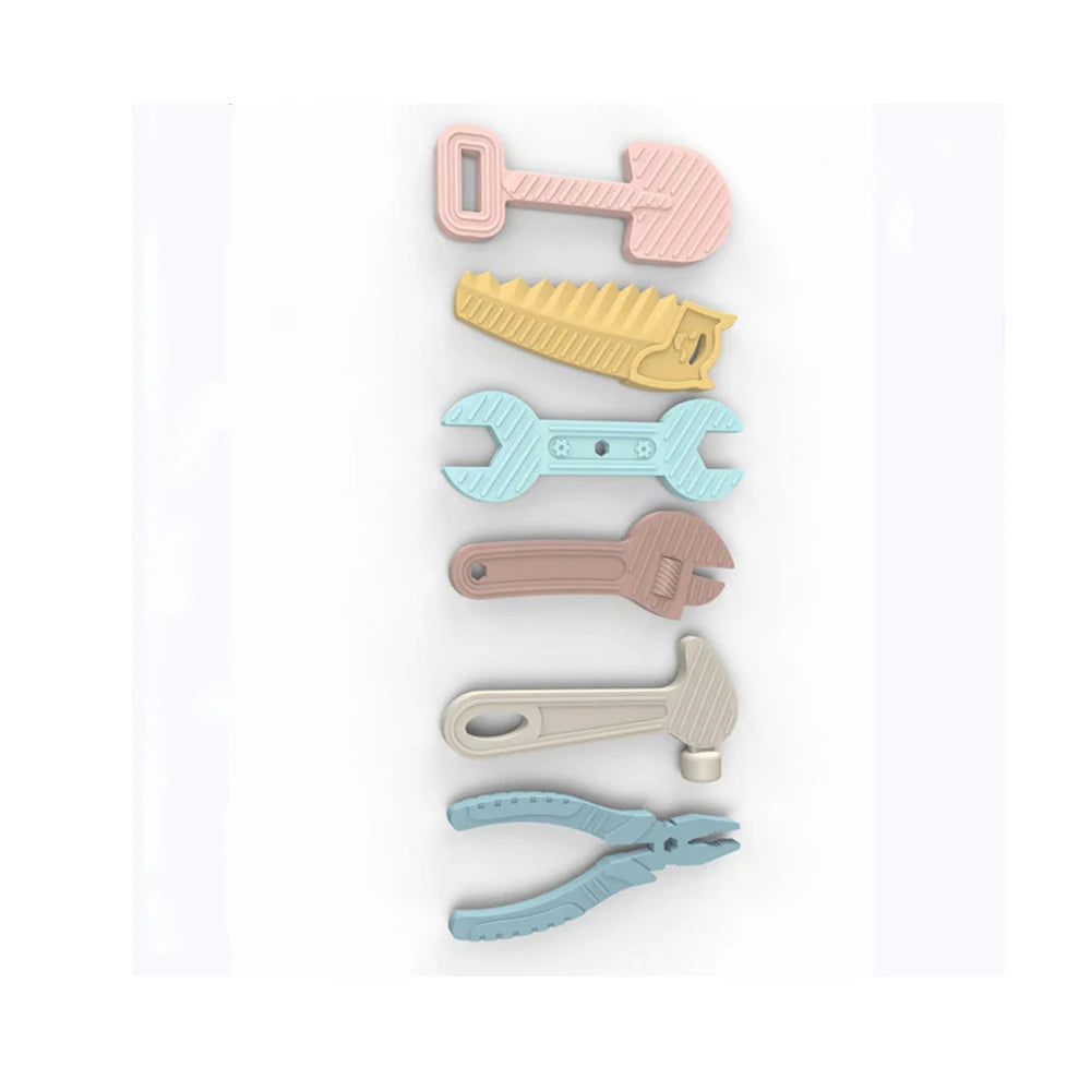 6pcs Hammer Spanner Pliers Tool Teether Boilable Soft Silicone Baby Biting Gum Music Teething Stick Anti-Eating Hand