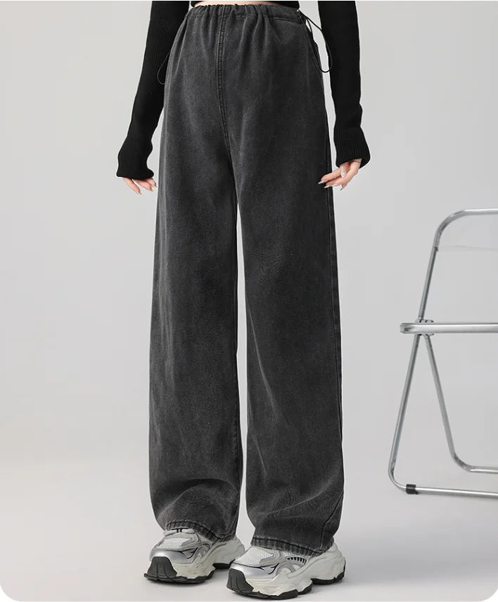 Autumn and Winter Pregnant Women's Belly Pants Fashion Loose Straight Leg Korean Style High Waist Maternity Jeans Denim Trousers