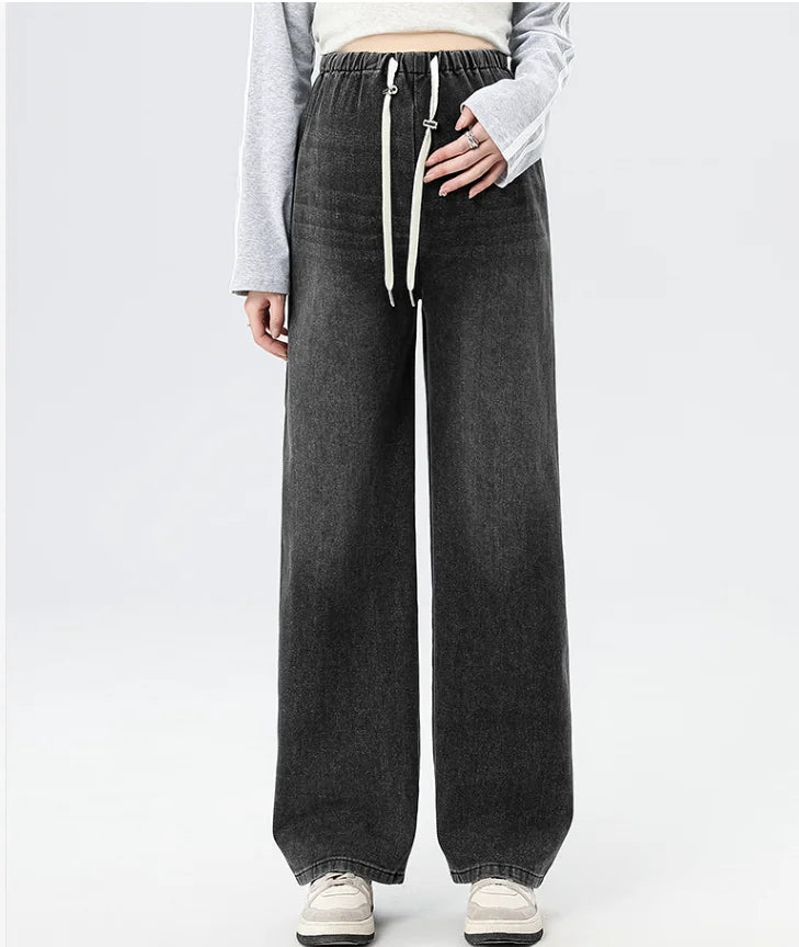 Autumn and Winter Pregnant Women's Belly Pants Fashion Loose Straight Leg Korean Style High Waist Maternity Jeans Denim Trousers