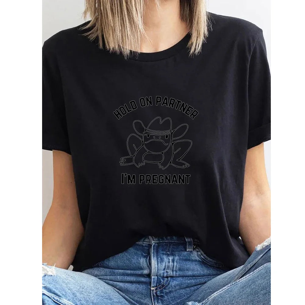 Western Frog Funny Pregnancy Announcement First Time Mom Gift T-shirt Woman Man Summer Cotton Graphic T Shirts Adult tops