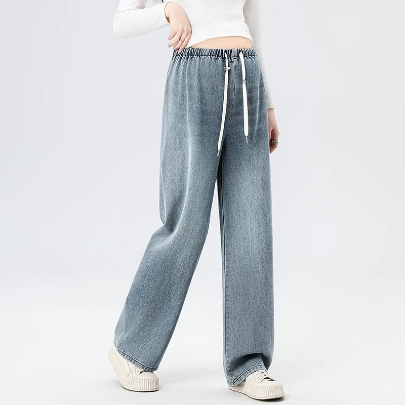 Autumn and Winter Pregnant Women's Belly Pants Fashion Loose Straight Leg Korean Style High Waist Maternity Jeans Denim Trousers