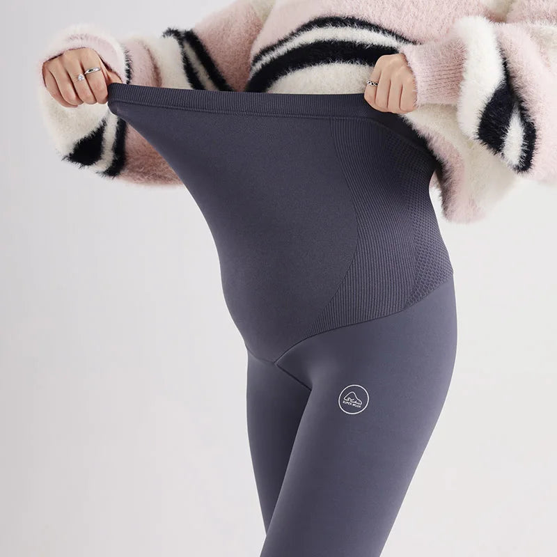 Winter Maternity Belly Pants with Pink Fleece Stretched High Waist Pregnant Woman Yoga Leggings Long Skinny Pregnancy Trousers