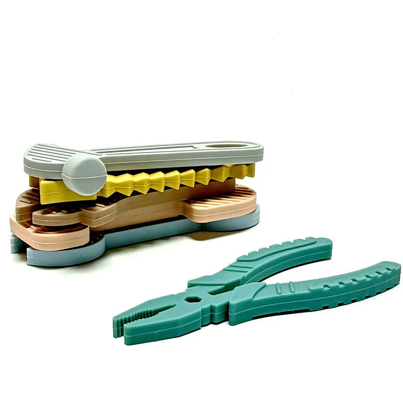 6pcs Hammer Spanner Pliers Tool Teether Boilable Soft Silicone Baby Biting Gum Music Teething Stick Anti-Eating Hand