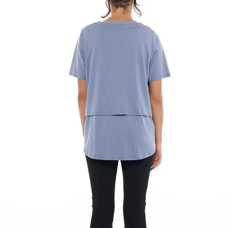 Summer Plus Size Maternity Breastfeeding Tops Short Sleeve Lactation T-Shirt Zip Nursing Tees for Pregnant Women