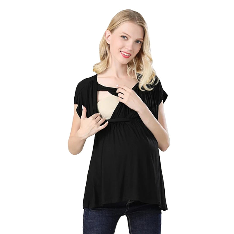 Summer Nursing T-shirt Maternity Clothes Lactation Top Breastfeeding Tee for Postpartum Women Soft Stretchy Pregnancy Clothes
