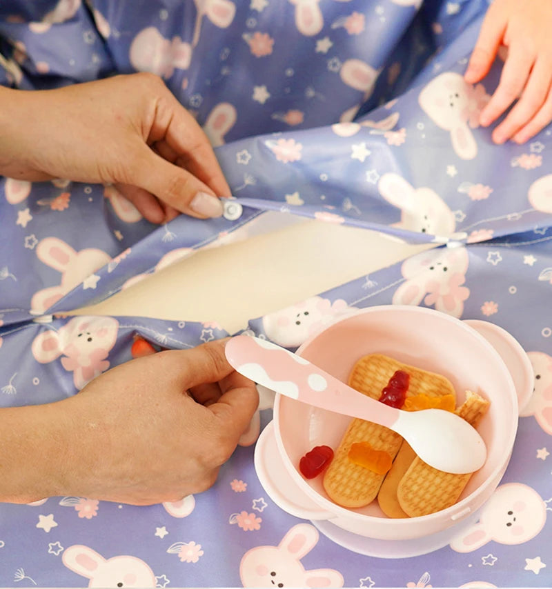 Waterproof Coverall Baby Feeding Bibs for 6 Month To 5 Years Old Toddler Long Sleeve Weaning Bib Attaches To Highchair and Table