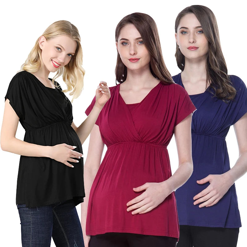 Summer Nursing T-shirt Maternity Clothes Lactation Top Breastfeeding Tee for Postpartum Women Soft Stretchy Pregnancy Clothes