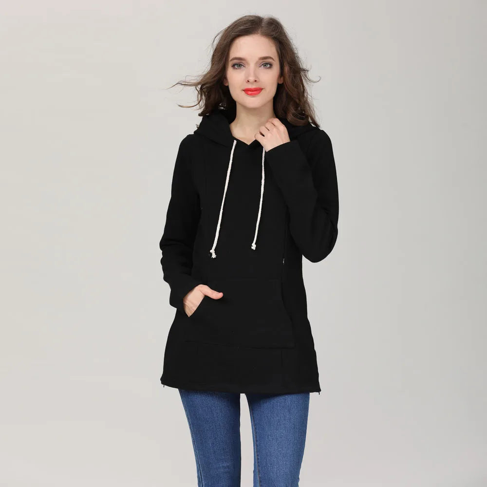 Autumn Winter Nursing Hoodies Maternity Clothes Breastfeeding Clothes Sweatshirts for Pregnant Women Long Sleeve Postpartum Tops