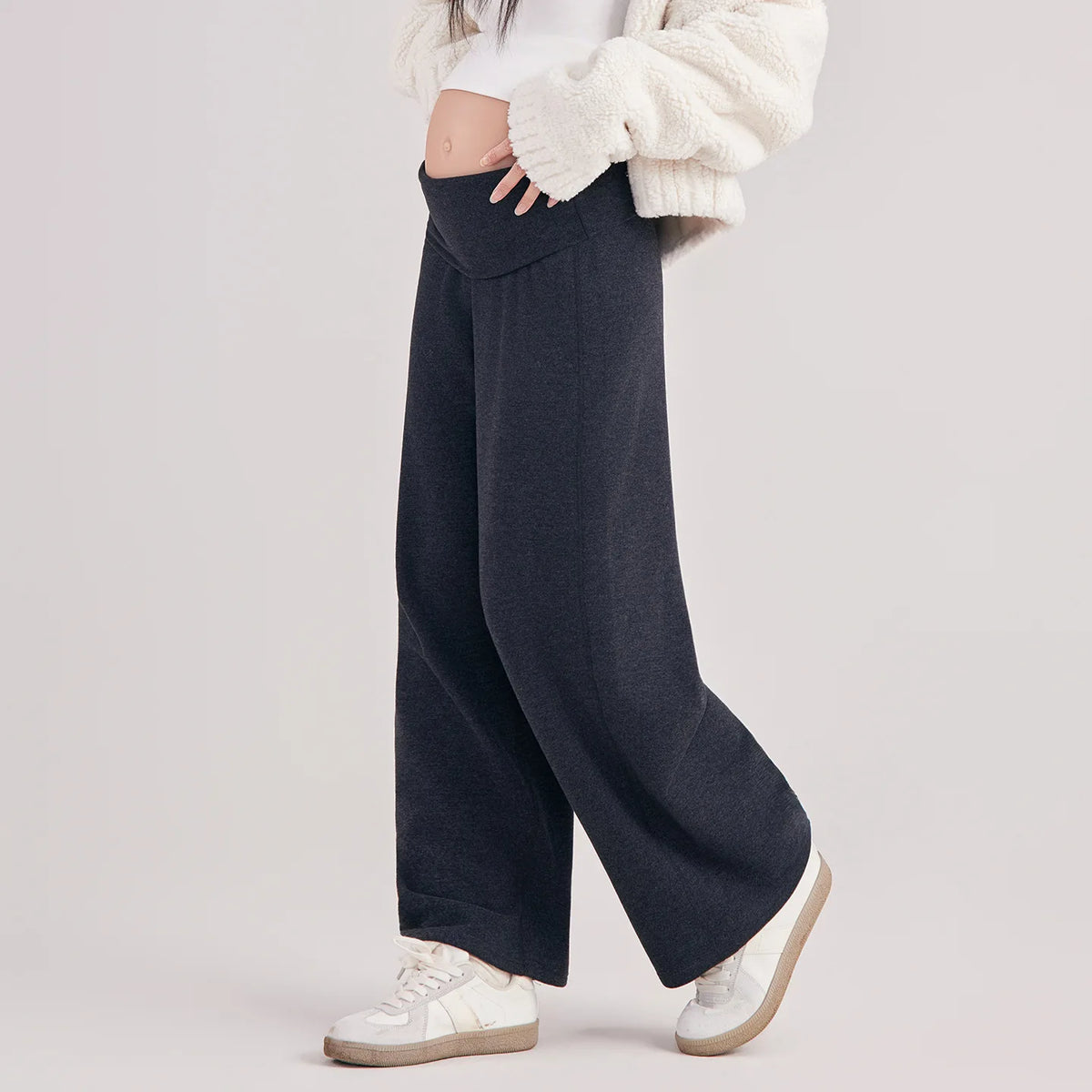 Maternity Pants Loose Soft Skin Friendly Thickened Polyester Belly Support Autumn Winter Comfortable Casual Drape Trousers
