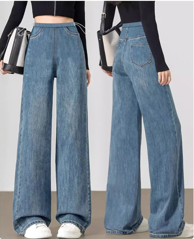 Autumn and Winter Pregnant Women's Belly Pants Fashion Loose Straight Leg Korean Style High Waist Maternity Jeans Denim Trousers