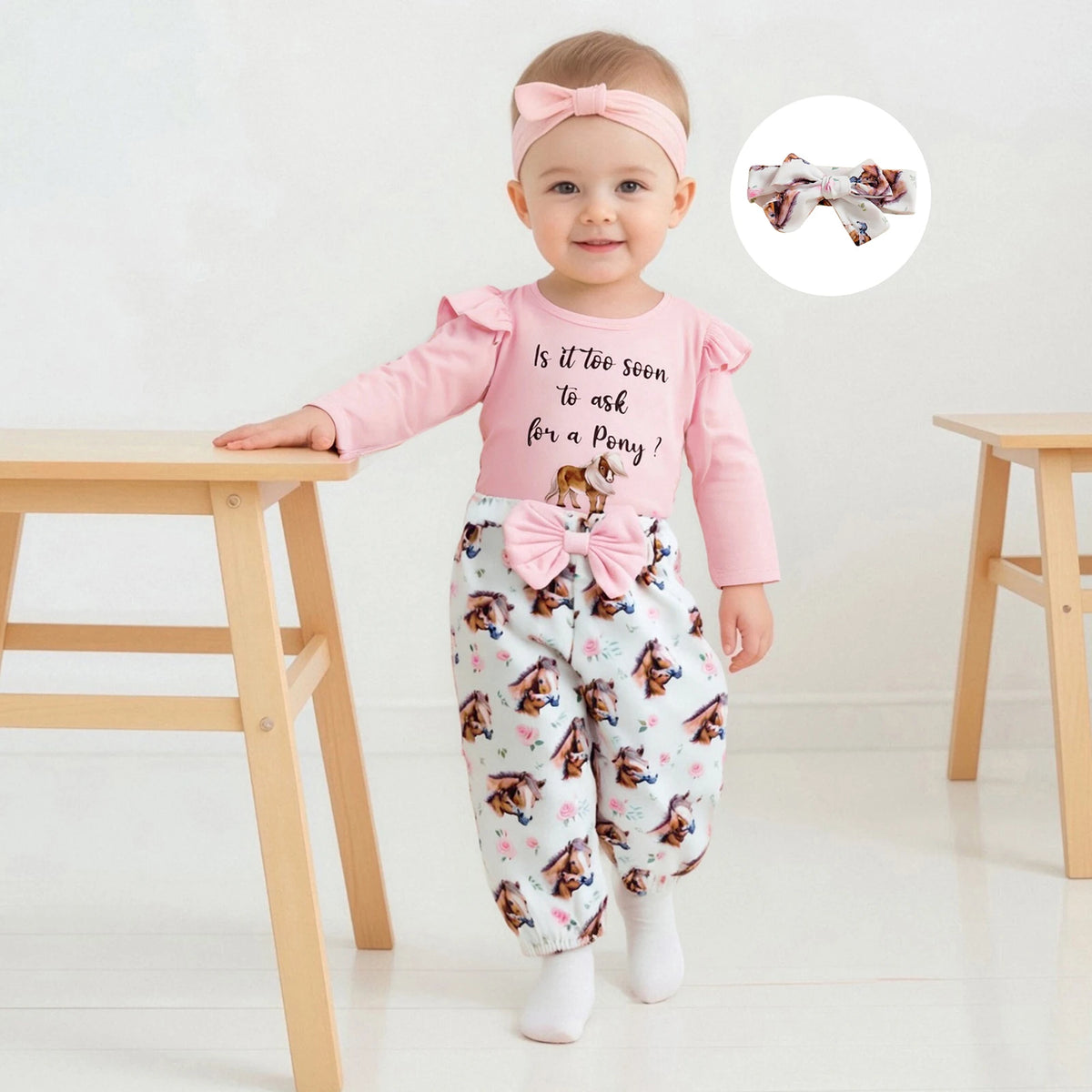 Western Baby Girl Fall Outfit Long Sleeve New Cowgirl in Town Romper Horse/Boots Print Pants Newborn Cowgirl Clothes