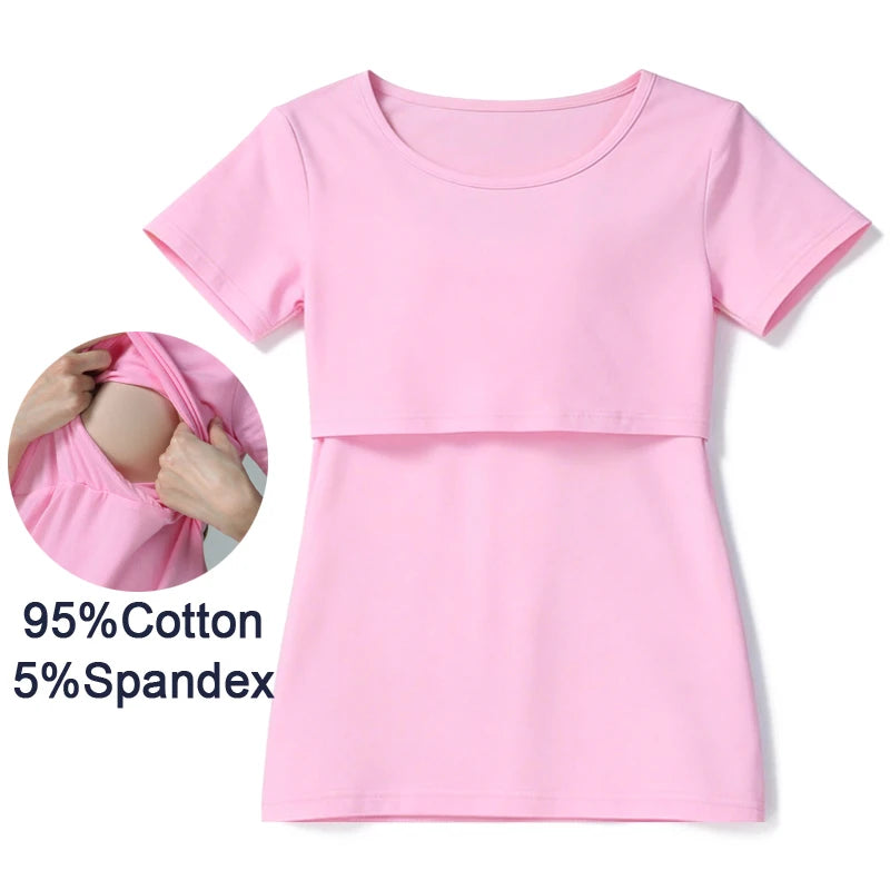 Big Size Maternity Nursing T-shirt Short Sleeve Cotton Breastfeeding Blouse Postpartum Lactation Comfortable Top for Women